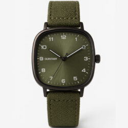 Leather Strap "Ourstar" Timeless Green Casual Wrist Watch